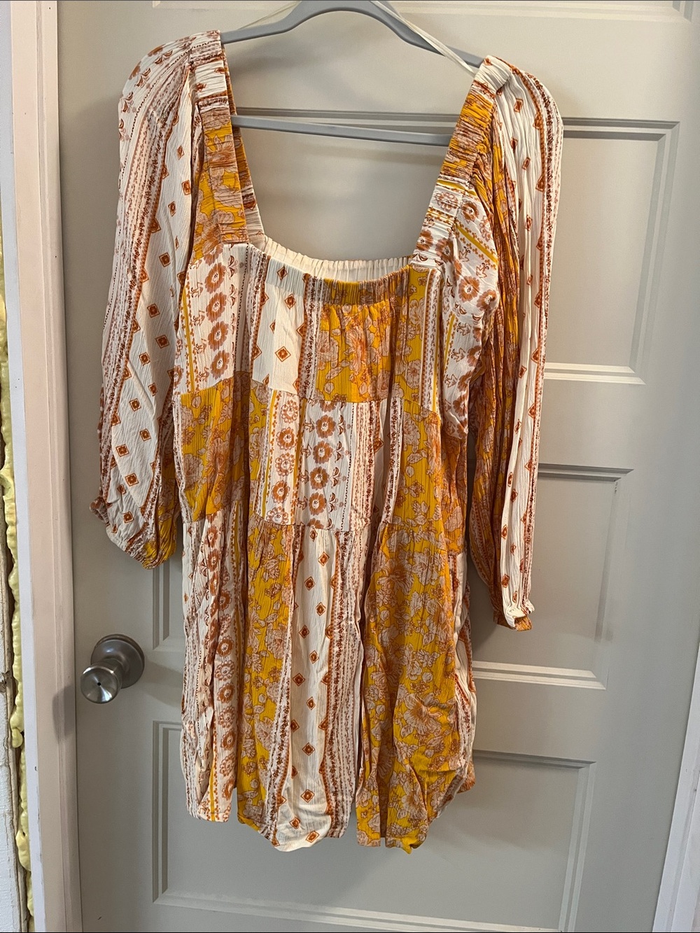 Carly Jean Los Angeles Orange and Cream Patchwork Peasant Blouse